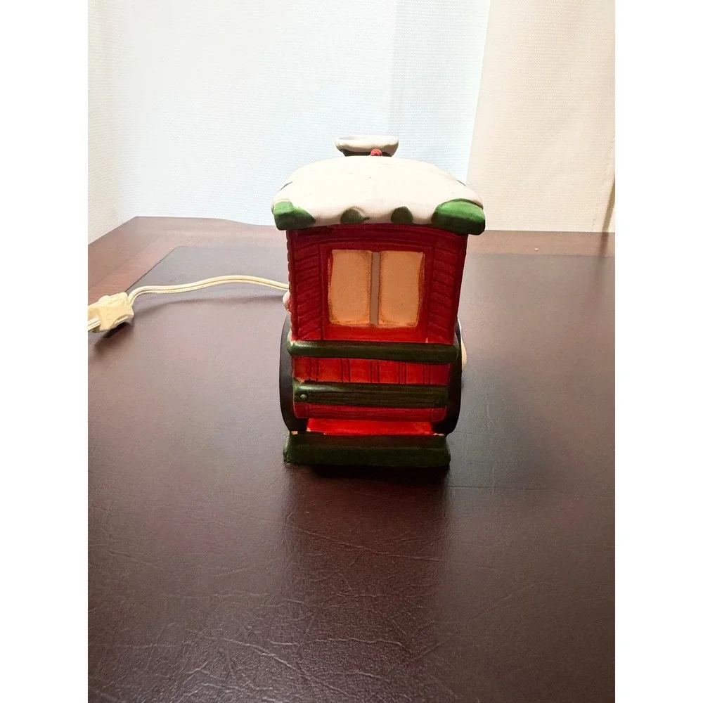 Vintage Ceramic Christmas Train Locomotive Lighted Holiday Decor Red Green Box